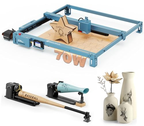 SCULPFUN S70 MAX 70W Machine à graver laser avec rouleau multifonction RA Pro Max 4 en 1, vitesse de gravure 36000 mm/min, zone de gravure 830 x 800 mm, zone de gravure avec 50 l/min, mise au point