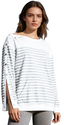 LiiYii Femme Chemise Post-épaule Chirurgie T-Shirt Sportive Post Opératoire avec Ouverture Boutonnée Vêtements Récupération des Épaules Et des Bras Gris XL