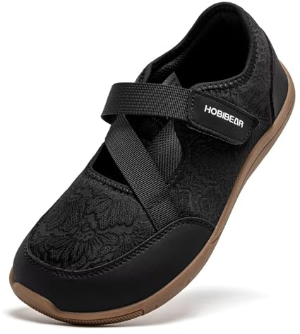 HOBIBEAR Scarpe Mary Jane da Donna Modello Barefoot Punta Larga Zero Drop Design Minimalista Cinghie Regolabili Scarpe da Passeggiata(Nero,41 EU)