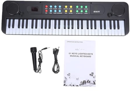 Vroomoto Tastiera Elettronica a 61 Tasti Pianoforte Portatile 200 Toni 200 Ritmi con Microfono Modalità Insegnamento Metronomo per Principianti Pratica a Casa