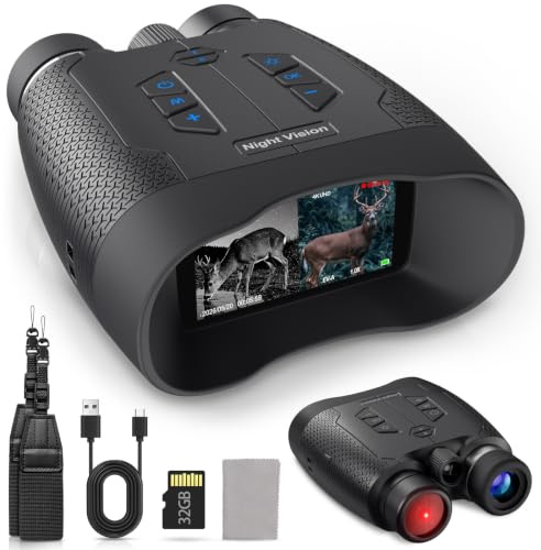 Jumelles Vision Nocturne 4K 40MP avec Zoom Numérique 8X, Vision Infrarouge | Batterie 5000mAh, Portée de 500M, Carte Mémoire 32 Go pour la Chasse, Camping, Sécurité et les Activités de Plein Air