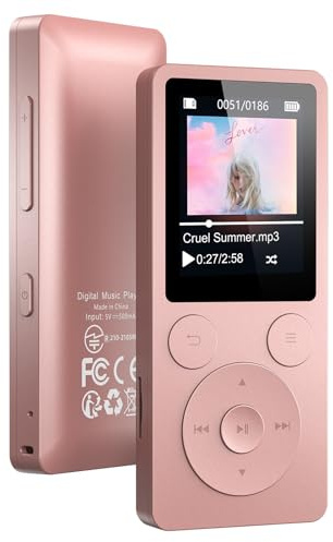 64GB Lettore MP3 Bluetooth 5.3 & Altoparlante – Aggiornamento con Tasti Fisici (Indietro, Menu, Volume), Solo 37g con Cuffie, Radio FM, Registratore Vocale, Design Mini, Espandibile fino a 128GB