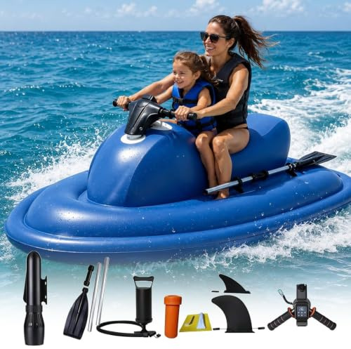 Aufblasbarer elektrischer Unterwasser-Scooter, Jet-Ski, Boot, Aufsitz-Pool, Wasserfahrzeug, 500/700 W, variable Geschwindigkeit, lange Laufzeit, tragbares Jetboot (Motorboot + 500 W 10 A Thruster)