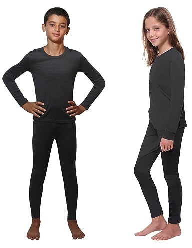 Ultra Dry Children Thermal Underwear Set by Outland; Base Layer; Soft Fleece; Top&Leggings, Grey 12-14