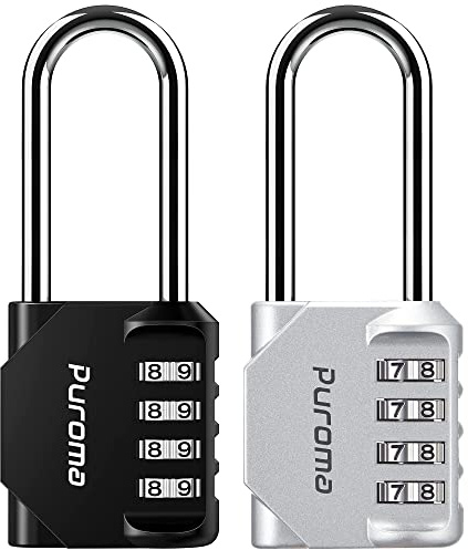 Puroma Bügel-Zahlenschloss mit 4 Ziffern, 6,3 cm lang, 2 Stück, Outdoor-Vorhängeschloss für Schule, Fitnessstudio, Schließfach, Sport, Zaun, Tor, Werkzeugkasten, Koffer