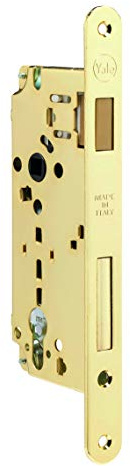 Yale Serratura da infilare per cilindro europeo per porte in legno 52Plus Y52PC005000 ottone lucido, bordi quadri, entrata 50mm, interasse 85m