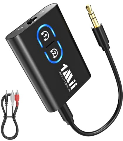 1Mii Bluetooth 5.3 Transmitter Receiver for TV to Wireless Headphones, Dual Link aptX Adaptive/Low Latency/HD Audio, Aux Bluetooth Audio Receiver Adapter for Home Stereo, Airplane, Boat, Gym