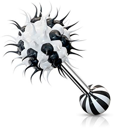 ile-aux-piercings Piercing langue silicone virus boule noir et blanc barre acier chirurgical 316L.