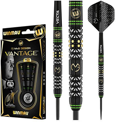 WINMAU Michael Van Gerwen MvG Vantage Tungsten Steeltip Darts Set 23 Gram with Prism Flights and Vecta Shafts (Stems)