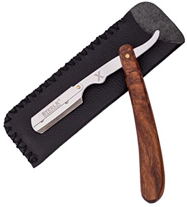SteelX® Premium Wooden Straight Razor – Professional Barber Razor for Moustache & Beard Shaving, Stainless Steel Blade, Organic Wooden Handle – Cut Throat Design (Blades Not Included)