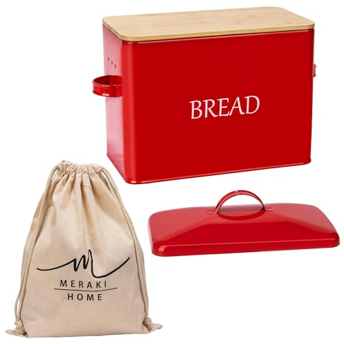 Caja de pan extragrande con 2 tapas, tapa de metal y tapa de bambú, caja de pan de metal de granja y orificios de ventilación para almacenamiento de pan, bolsa de pan XXL
