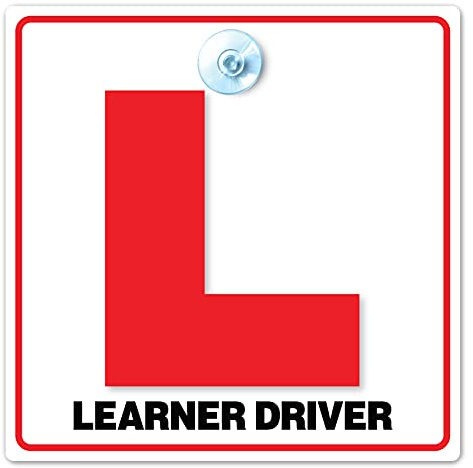 L Plate Car Sign, Learner Driver Vehicle Notice with Suction Cup, 14cm