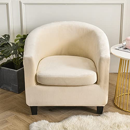 Highdi 2 Stück Sesselschoner Sesselüberwurf mit Elastisch Stretch Husse, Plüsch Club Chair Schonbezug Sofabezug mit hoher Dehnung Sessel für Clubsessel Loungesessel Cocktailsessel (Beige)