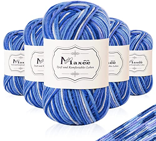 Maxee Handstrickgarn, 5x50 g Häkelgarn, Bunt Farbverlauf Acrylgarn zum Stricken, Weicher Wolle zum Häkeln, Mehrfarbiges Garn zum Stricken Häkeln und Basteln