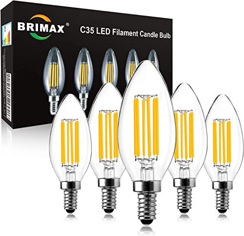 BRIMAX Dimmerabile Lampadine LED E14 2700K Bianco Caldo 6W Lampadina Candela vintage 6W Equivalenti a 60W 600lm AC220-240V C35 Led Lampada vetro trasparente Lampadine di ricambio 5 Pezzi
