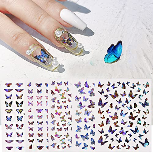 BOBOZHONG Sticker Ongle Papillon Feuilles,5 Feuilles Papillon Nail Art Stickers Papillons Stickers Ongles Nail Art Styles Papillon Nail Autocollants pour Femmes Filles
