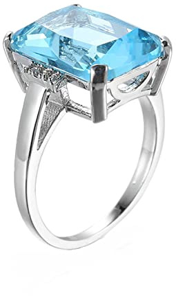 Whoiy Silberring mit Zirkonia Elegantes Rechteck Hellblauer Zirkonia Geschenke für Frauen