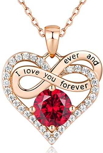 Jewlpire Infinity Heart Necklace for Women Girls with 925 Sterling Silver Chain, CZ Diamond Rose Gold Necklaces for Women Christmas, Valentines, Birthday,Jewelry Gift for Women Wife-Ruby