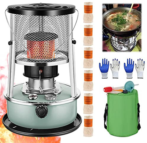 Kerosene Stove Portable Heater For Indoor Use, Kerosene Oil Heater W/6 Wicks, Stove Bag ＆ Accessories, Stainless Steel/4.5L Capacity - 13″~18″ Height Adjustable ( Color : Blue , Size : Glass Chimney )