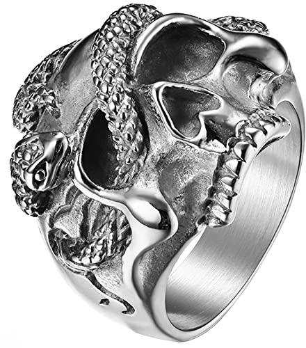 JewelryWe Schmuck Herren-Ring, Edelstahl, Gotik Schädel Klaue Poker Karte, Schwarz Silber