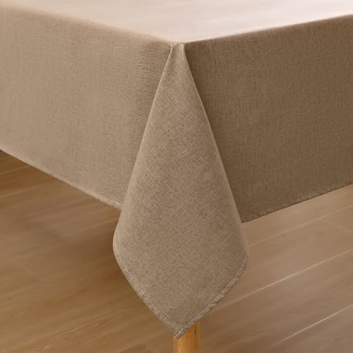 Homaxy Mantel de Mesa con Aspecto de Lino Mantel Rectangular 140 x 180 cm Mantel Exterior Impermeable Antimanchas Protección de Mesa para Comedor, Jardín - Marrón Claro
