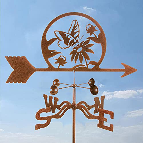 CAZARU Wetterfahne aus Metall für die Dachmontage, kreativer Windrichtungsanzeiger, Wetterhahn, windgeblasene, Fliegende Blume, Dachgarten, Geschenk für den Hofgarten im Freien – Schmetterlingsblume