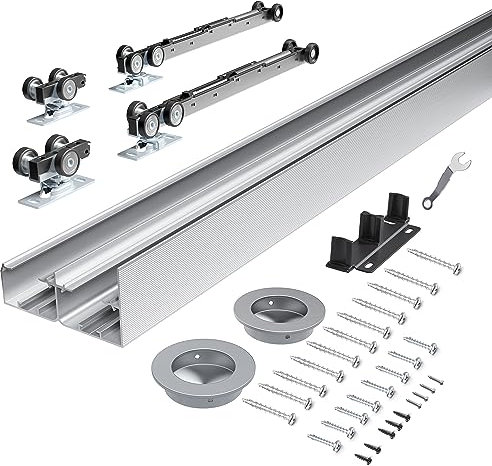 COSHOMER 4ft/48 Bypass Closet Sliding Door Hardware with Soft Close, Heavy Duty Aluminum Sliding Wardrobe Closet Barn Door Track Kit, Smoothly and Quietly, for 2 Doors, Easy Installation, No Doors