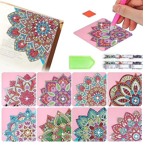 CharySim 8 Stück Diamond Painting Lesezeichen Personalisiert Daiments Painting Erwachsene Basteln Kinder mit Diamant Malerei Zubehör Bastelset Mädchen 7 8 9 10 11 12 Jahre Geschenk Rosa