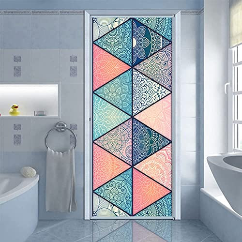 3D Türaufkleber 95 X 215 Cm Buntes Geometrisches Muster Kariert Türfolie Poster Tapete Aufkleber Wasserdichte Abnehmbare Selbstklebend Vinyl Fototapete Für Innentür Wohnzimmer Kind Schlafzimmer Badez