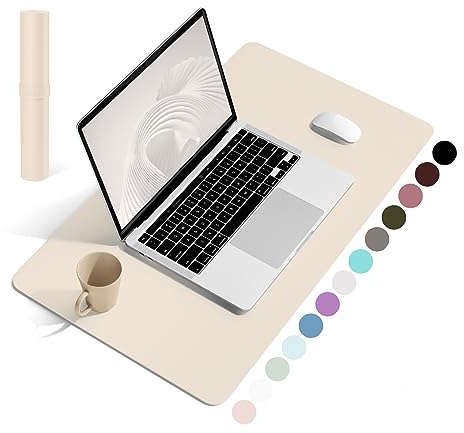 YSAGi Schreibtischunterlage, Mauspad mit Leder und Rutchfeste Wildleder, Multifunktionales Office Mousepad Laptop Schreibunterlage, Tischschutz Unterlage für Büro/Home-Office (Beige, 60x35cm)