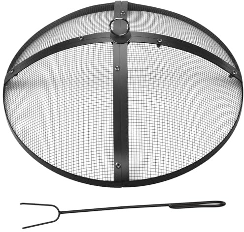 Suzile 55,9 cm robuste Feuerstelle, Funkenschutz, rundes Netz, Feuerstelle, Deckel, Feuerstelle, Netzsieb mit Griff und Heber, Werkzeug für Outdoor-Feuerstelle, Herd, Kamin (schwarz)