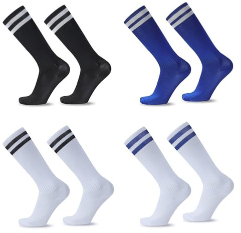 SHOWHEEL 4 Paia Calzettoni Calcio Bambino Unisex,Calzettoni da Calcio Antiscivolo,Calzini da Allenamento Elastici,Fondo Lungo e Spesso,L'allenamento di Calcio, Basket, Corsa, Sport,5-12 Anni