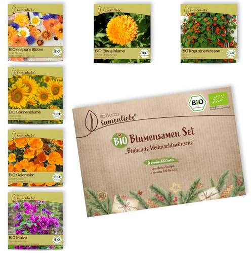 BIO Blumen Samen Set: 6 Sorten samenfeste BIO Blumensamen mit Sonnenblumen Samen - essbare Blüten Samen - BIO Saatgut Set als nachhaltiges Geschenk von Samenliebe