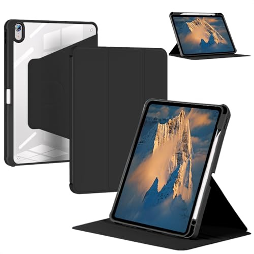 Amazon Marke - Pansy Rotierende Hülle für iPad 10,2 Zoll 9./8./7. Gen (2021/2020/2019) mit Stifthalter, 360° Drehbare Dünner Ständer Stoßfeste Schutzhülle Transparente Rückseite Tablet Case, Schwarz