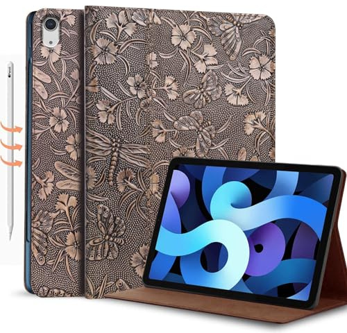Gexmil Leder Hülle für iPad Air 11 M4/M3/M2 2026/2025/2024,10.9 2022/2020 | Premium Echtleder Cover/Flip,Auto Schlaf/Aufwachen,Schutzhülle Einstellbarer Ständer,Stoßfest,Grauem Schmetterling