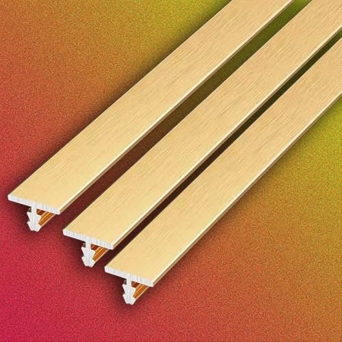 QSPNVFB 2 Pcs Aluminium Bodenübergangsstreifen T-Profil Übergangsleiste Übergangsschiene Metall Wandleistenleiste, Abdeckleisten Für Laminat Schranktür(Titanium Gold)