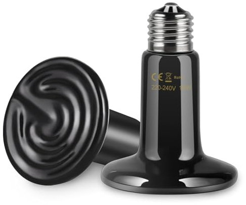 Akynite E27 100W Wärmelampe für Terrarien und Reptilien, AC 230V, E27 Schwarze Keramik-Wärmelampe Wärmestrahler für Reptilien Echsen Schildkröten Schlangen Bartagame, 2 Stück