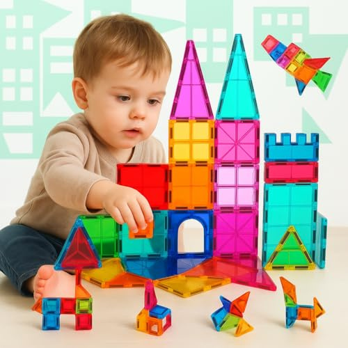 NK Magnetiska byggklossar för barn (65 stycken) - Magnetiska 3D-magnetiska delar, Montessori pedagogisk leksak, barns födelsedag jul gåva