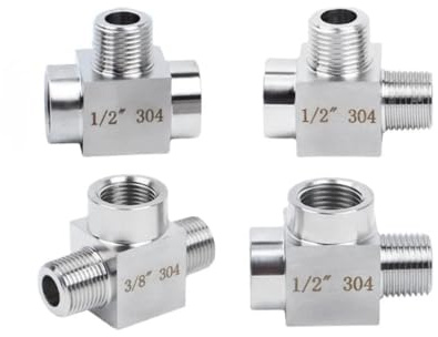BYLSAGWHT 1/8 1/4 3/8 1/2 NPT Female Male Tee 3 Ways 304 Stainless Steel Pipe Fitting Connector Splitter Block High Pressure(NPT,FEMALE-MALE-MALE_3/8)