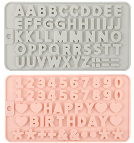 GroveEss 2PCS Silicone Alphabet and Number Mould Set,Non-Stick Chocolate Moulds Letters and Numbers,Reusable Baking Mould for Cake Decoration,Candy Fondant Jelly DIY