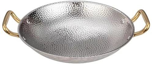 10 Tamaños Antiadherente Paellera, Acero Inoxidable 304 Español Paellera Martillado A Mano Marisco Paellera Con Doble Asa Para Cocina Cocina, Redonda, 32cm,Silver