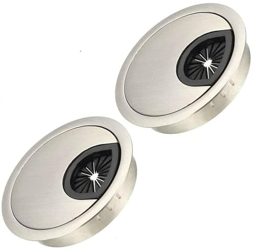 2 Pack Desk Grommet Kit Zinc Alloy Computer Desktop Grommets Wire Organizers Table Cable Cord Round Hole Cover for Home and Office (Ø60mm（2-3/8 Inch）, Brushed Silver) Desk Cable Hole