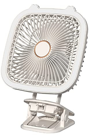 SHOOYIO Ventilateur lumineux à pince pour lit, bureau, ventilateur alimenté par batterie pour la maison, le camping, 3 vitesses, ventilateur USB puissant 1200 mAh silencieux