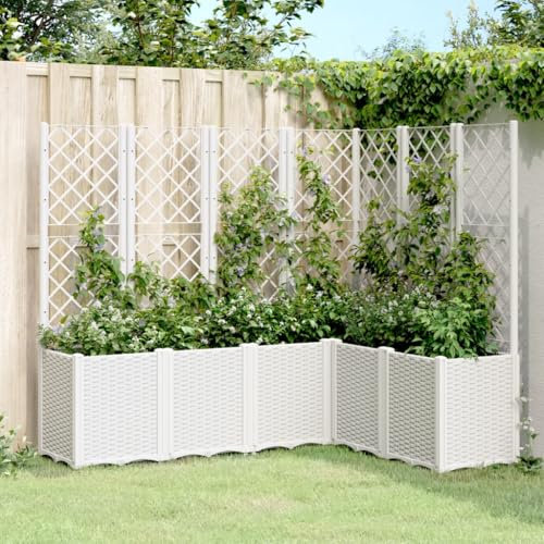 Gecheer Jardinera con Enrejado PP Blanco 160x120x140 cm Arriate,Arriate De Jardín,Arriate Jardinera,Jardineras Exterior,Jardinera Vertical,Celosia Terraza,Macetero
