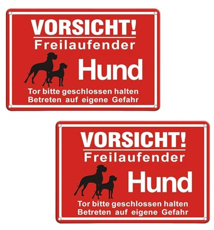 2 Stücke Hund Vorsicht, 20 * 30 cm, Metallschild Hund Vorsicht, Achtung Hund Vorsicht, Achtung Hund Warnung,Bissiger Hund Warnung,Warnschild Vorsicht freilaufender Hund,Achtung Bissiger Hun
