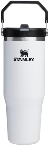 STANLEY IceFlow 2.0 - Vaso con popote abatible con asa, 887 ml, tapa giratoria y popote abatible, botella de agua a prueba de fugas, acero inoxidable aislado, sin BPA, tiza