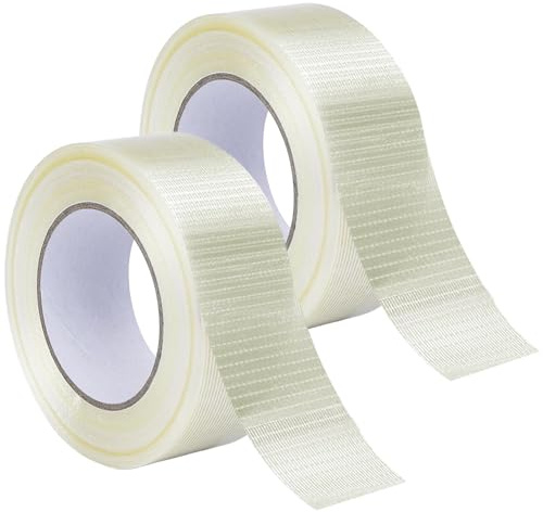 Cross Weave Reinforced Tape - 2PCS 2.5CM*25M Transparent Bi-Directional Filament Strapping Tape Extra Strong, Reinforced Filament Tape, Clear sealing Tape Heavy Duty,Anti Crack Water Proof Cricket Bat