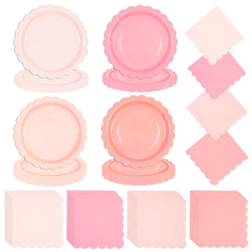 LDFDRT Lot de 40 assiettes en carton rose clair de 17,8 cm et 40 serviettes - Décoration d'anniversaire - Assiettes jetables - Décoration de fête (80 pièces au total) (rose)