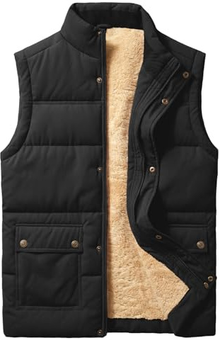 Xnova Weste Herren Winter Gefütterte Thermo Sherpa Ärmellose Fleeceweste Winterjacke Winterweste Jagdweste Arbeitsweste Futter Outdoor Jacke Warmer Westen mit Stehkragen(Schwarz, M)