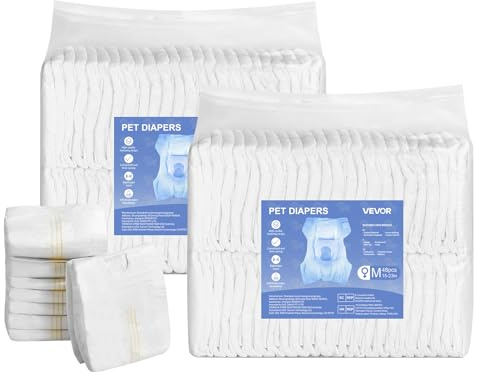 VEVOR Pannolini Monouso per Cani, Super Assorbenti per Cani Femmine, Pannolini a Prova di Perdite a 360° con Indicatore di Umidità per Addestramento, Taglia M, 96 Pezzi, 2 Confezioni da 48